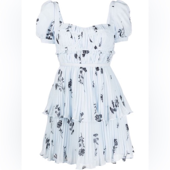 NWT NEW Self Portrait Blue Chiffon Mini Dress Size US 8 / UK 10 - Picture 2 of 4